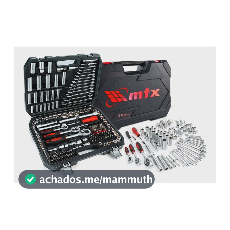 Kit Jogo De Soquete Chave Catraca 1/4 3/8 E 1/2 Pol. MTX Combinada Allen Maleta 216 Peças Aço Cr-v 1353055