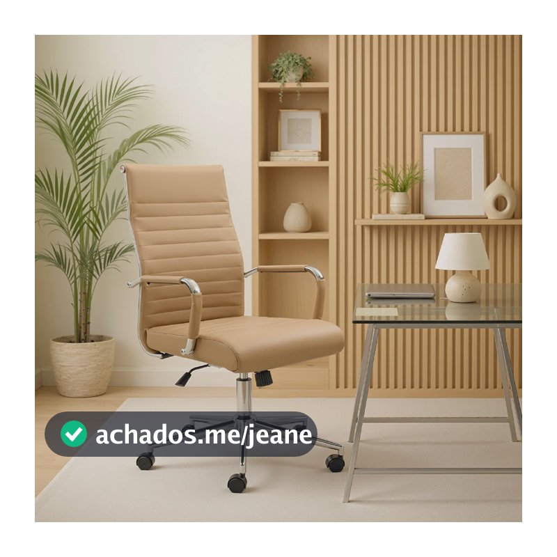 Cadeira Esteirinha Bege Presidente Escritório Charles Eames Bege Couro Sintético