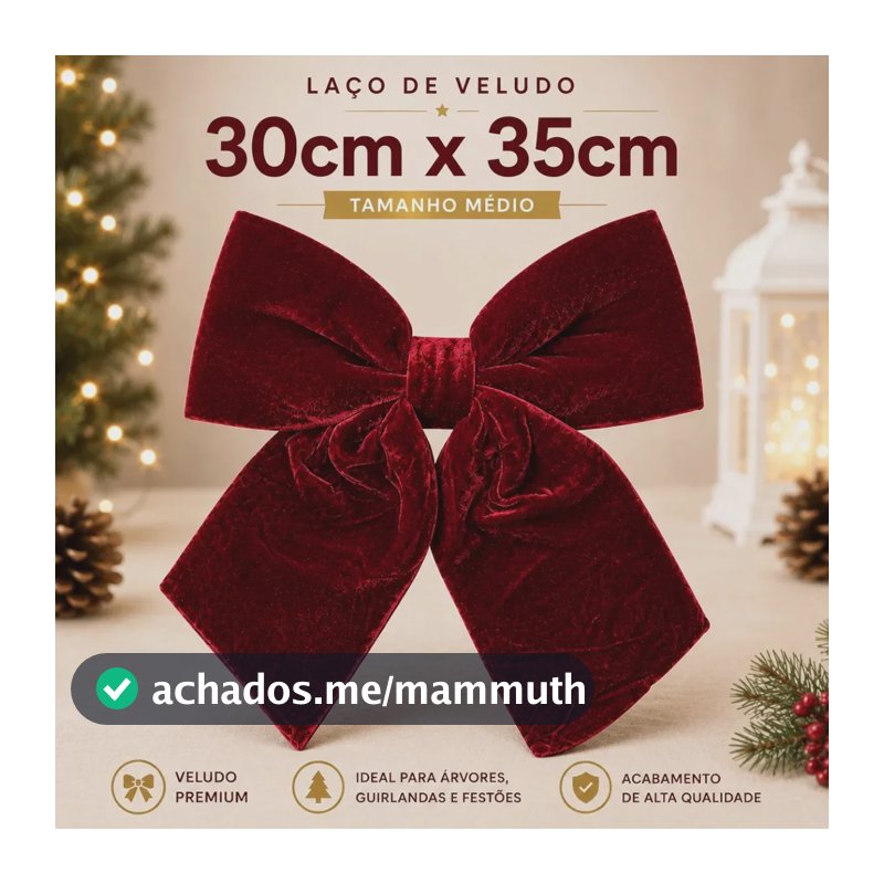 JD BAG'S Laço Natalino de Veludo Vermelho para Árvore de Natal Guirlanda Decoração 30x35cm