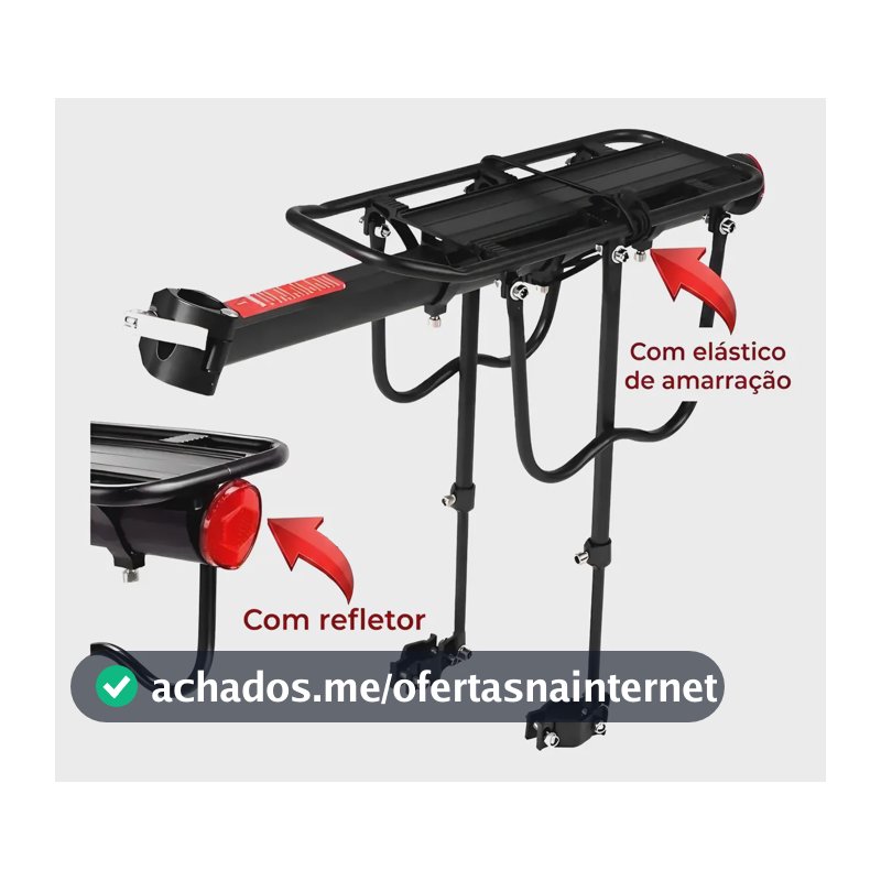 Bagageiro Traseiro Regulável Alumínio C/ Elástico Bike 26 29 Preto