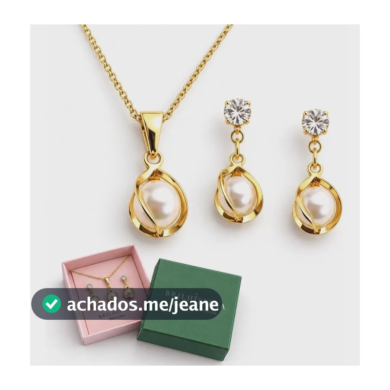 Conjunto Colar E Brinco Pérola Banhado Ouro Presente Dourado