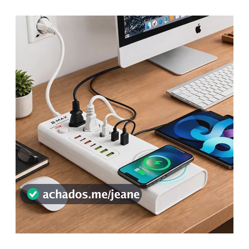 Extensão Filtro Linha Turbo Pd Régua 20 5 Tomada Usb Indução Branco 110250v
