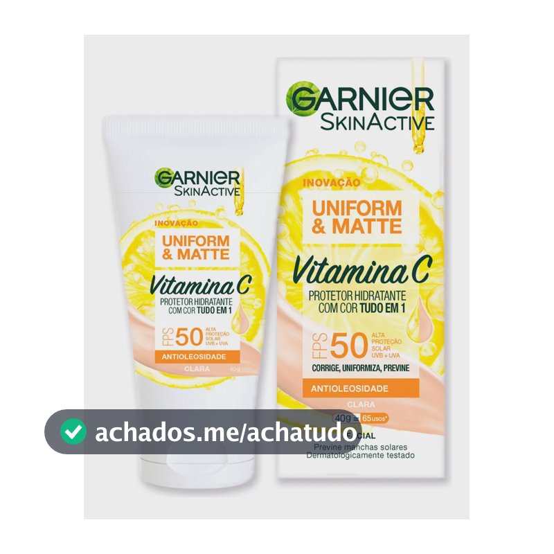 Protetor Solar Hidratante Facial com Vitamina C, Efeito Matte e Ação Redutora de Manchas, Cor Clara, Uniform & Matte Garnier, 40g