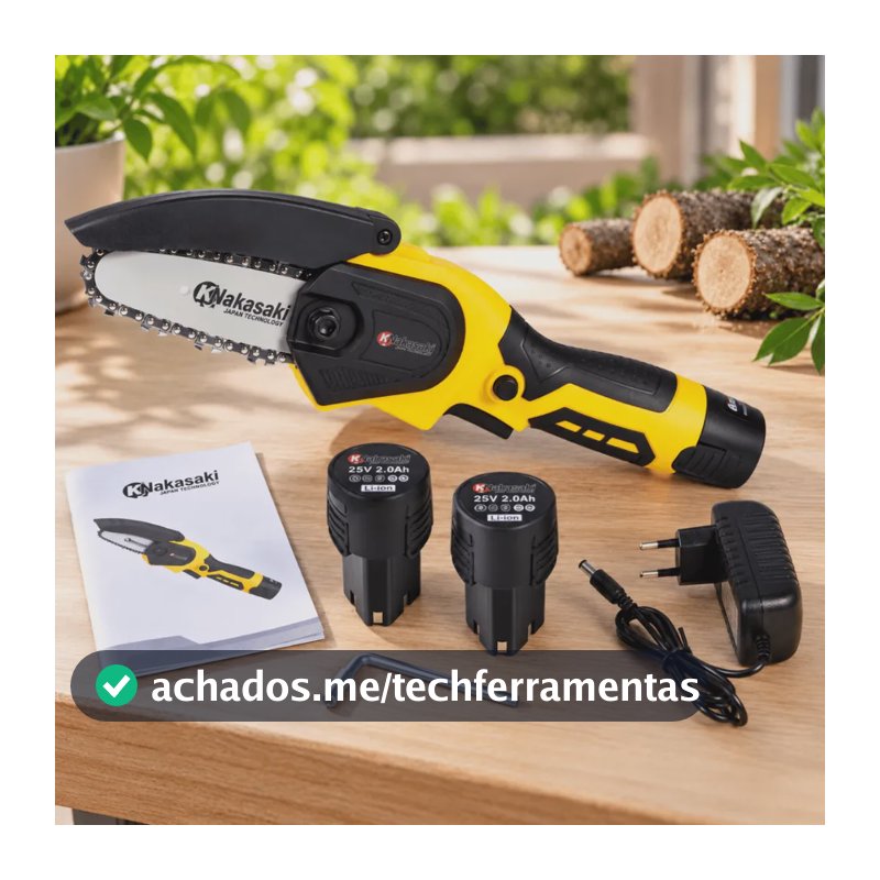 Mini Motosserra Nakasaki 25v 800w Profissional 2 Baterias Amarelo 127/220v