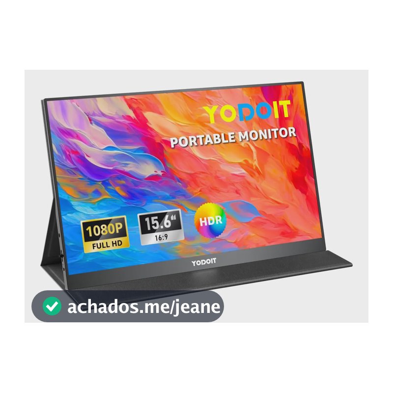 Yodoit Monitor Portátil 15.6 Polegadas Full HD IPS 1080P USB-C 3.0 HDMI Tela Externa Para Notebook PC PS5 Xbox Trabalho Jogos Home Office Ultra Slim Leve
