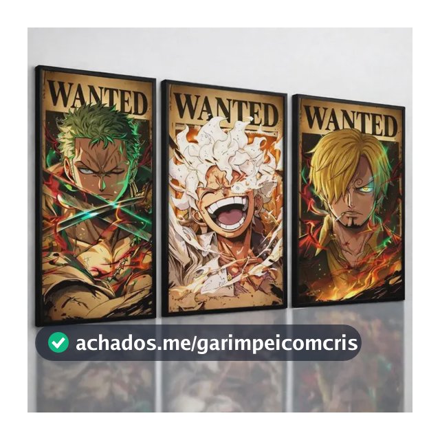 Kit Quadros Decorativos Quarto One Piece Luffy 122x60cm Hd Preto