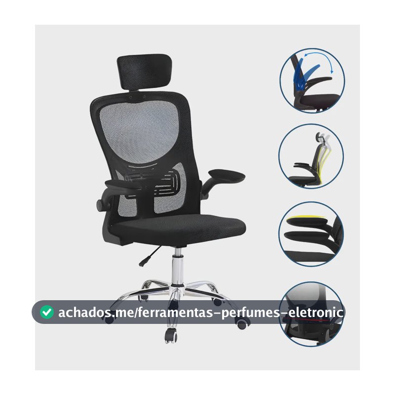Cadeira De Escritório Até 150kg Executiva Presidente Office Preto - Luxo Premium Assento E Encosto Em Tela Mesh,