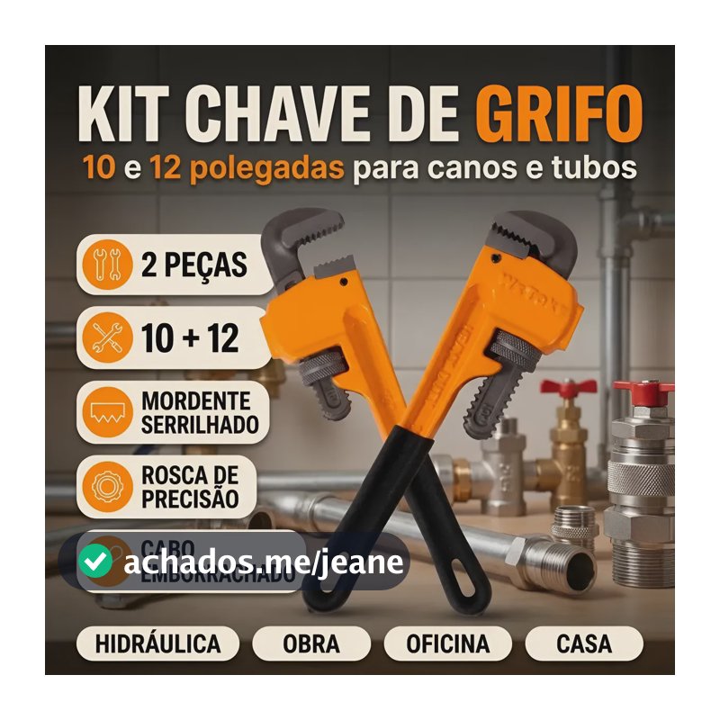 Kit 2 Chaves De Grifo 10 12 Polegadas Com Cabo Emborrachado Laranja