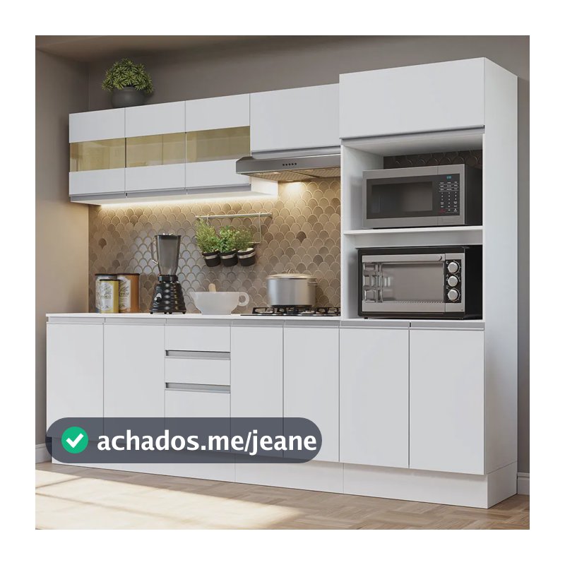 Armário Cozinha Completa 100% Mdf 250 Cm Smart Madesa B02 Cor Branco