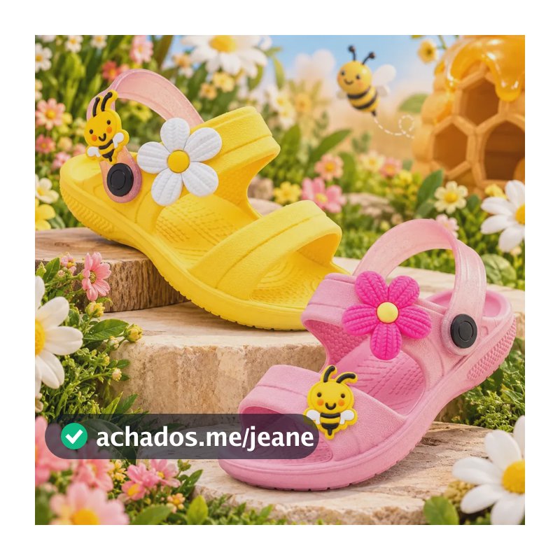 Kit 2 Sandália Infantil Menina Calce Fácil Papete Leve Macia Amarelo 23-24