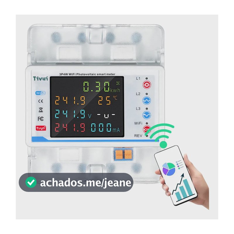 Relogio Medidor De Consumo De Energia Eletrica Wifi 127v/220v Trifásico De 4 Pólos Digital Interno Padrao Tuya Kwh