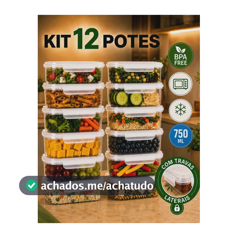 Kit 12 Potes Plásticos 750ml Para Alimentos Hermético Freezer Microondas Marmita Sem Bpa Organizador Com Tampa E Travas Peculiari