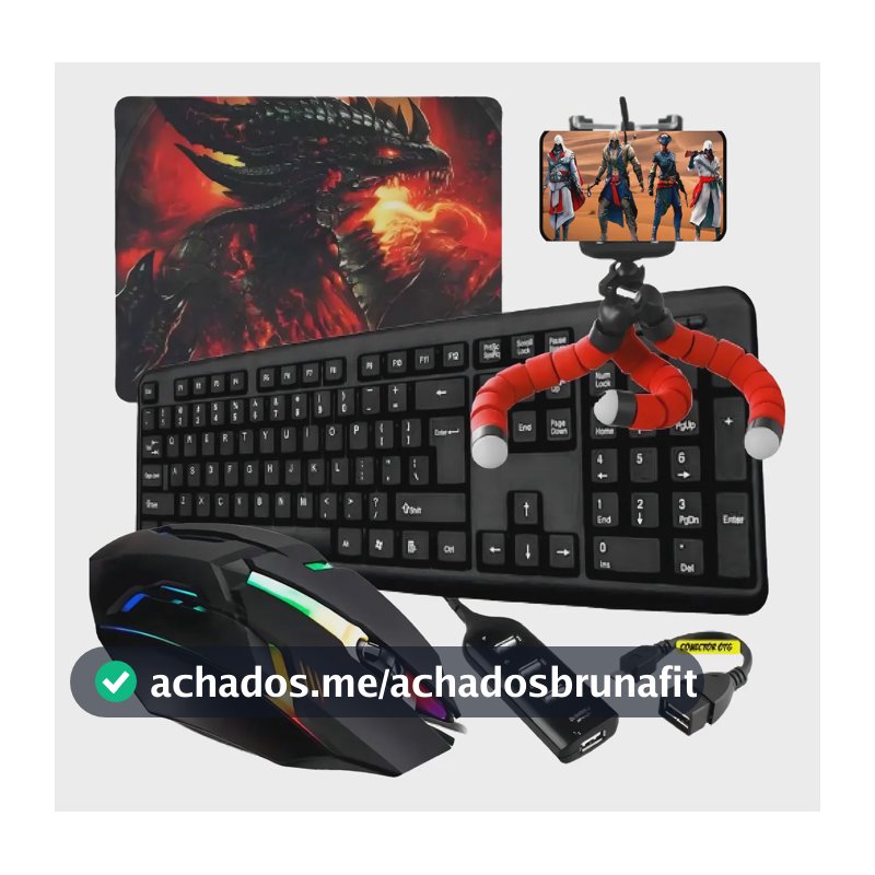 Kit Gamer Completo Exbom Mobilador Preto com Teclado Membrana e Mouse Óptico USB