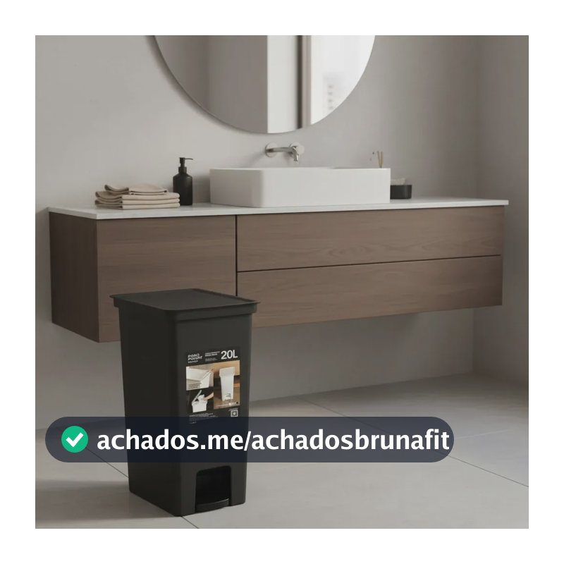 Lixeira Com Pedal 20 Litros Suporte Sacola Cozinha Banheiro Cor Preto com Aro pra saco de Lixo