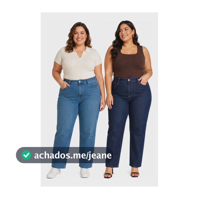 Kit 2 Calça Jeans Feminina Plus Size Cintura Alta Perna Reta Azul Clara Azul Escura Liso 52