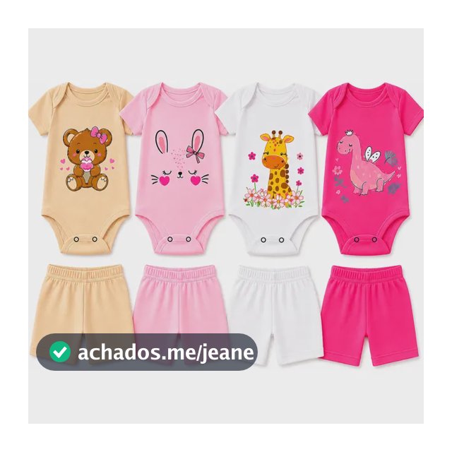 Kit 8 Peças Menina Body Manga Curta  + Short Algodao Sortido