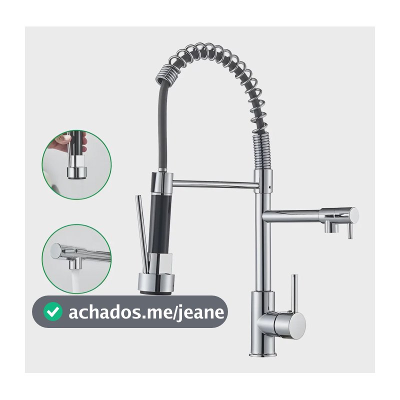 Torneira Gourmet Cozinha 50cm Metal Spray Duo Monocomando Acabamento Cromo Polido Espelhado Cor Cromado Winda