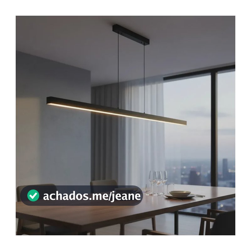 Luminaria Lustre Pendente Retangular Led Integrado 50w 115cm Cor Preto- luz quente 3000K