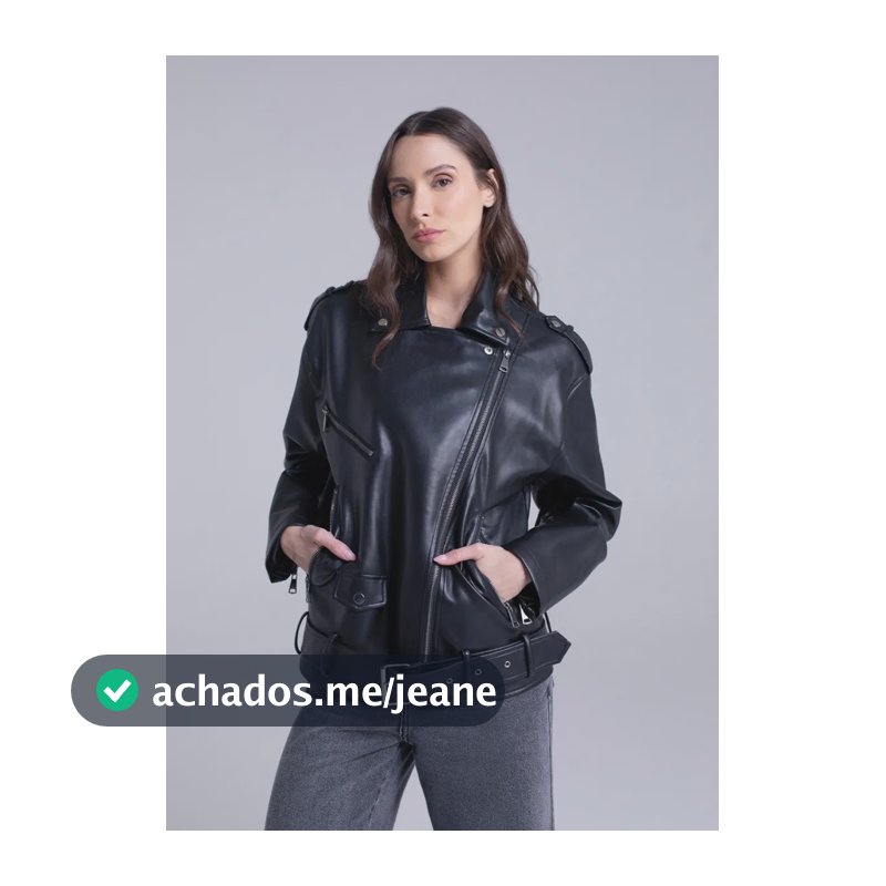 Sawary Feminino Jaqueta Couro Pu Biker_283733 Preto G Liso