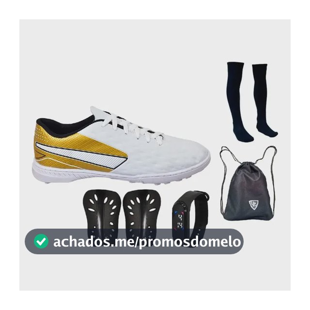 Kit Chuteira Society Impactor Meião Bolsa Relógio Caneleira