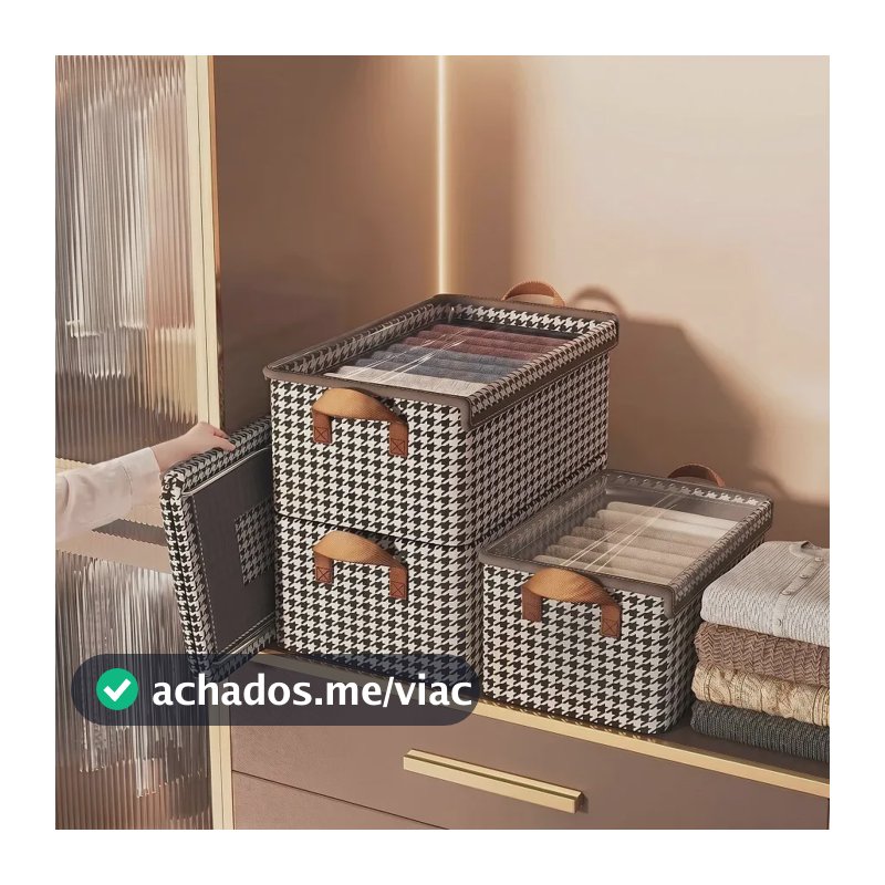Kit 4 Caixas Organizadoras Dobráveis De Guarda Roupa Caixa Organizadora Padrão Xadrez Ideal para Roupas, Closet, Armário e Quarto