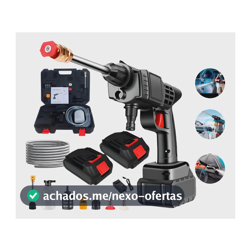 Lavadora Alta Pressão Portátil 2 Baterias Com Maleta Preto 127/220v