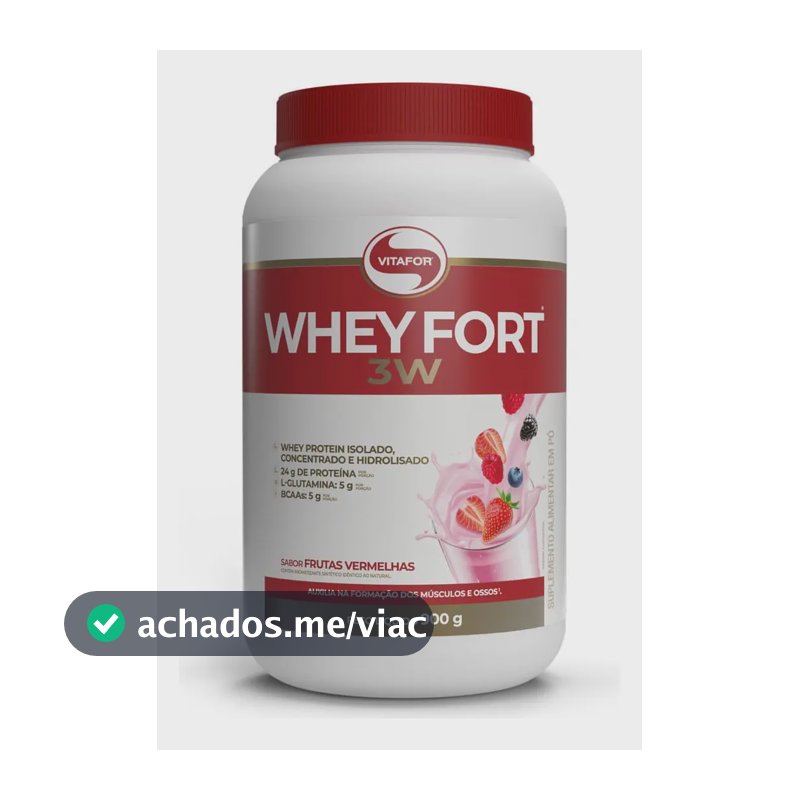 Suplemento Alimentar Whey Fort 3W Sabor Frutas Vermelhas 900g Vitafor