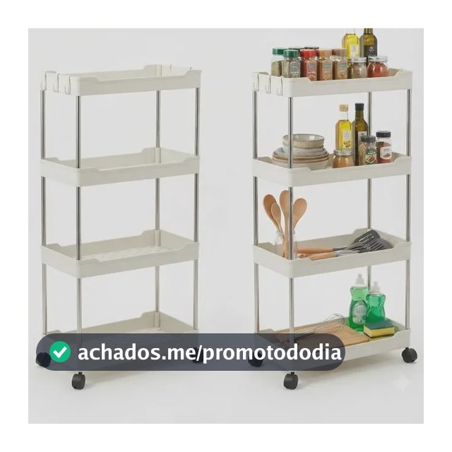 Carrinho Organizador Multiuso Prateleiras 4 Andares C/ Rodas Branco