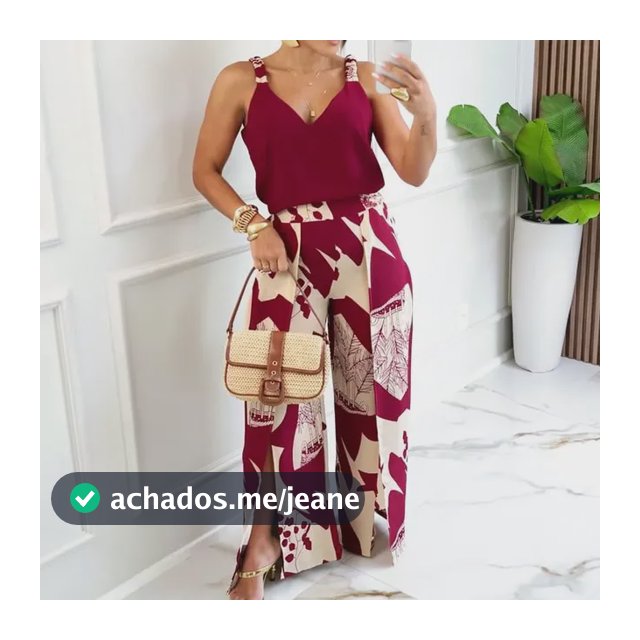 Conjunto Feminino Elegante Verão Calça Pantalona Fenda