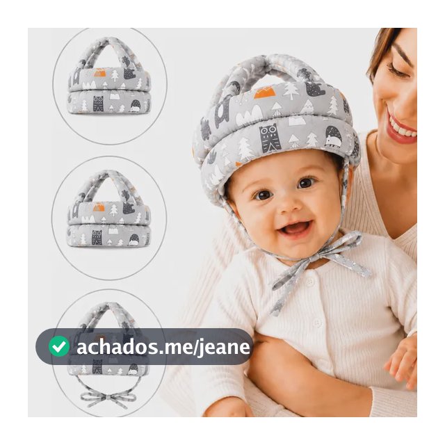 Capacete Protetor Cabeça  Bebê Anti Queda Infantil Estofado Cinza