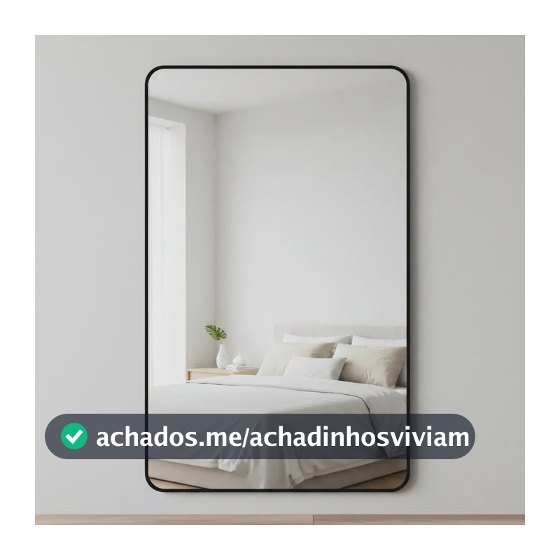 Espelho Retangular Grande de Parede com Moldura de Couro Preta 80 x 50 cm