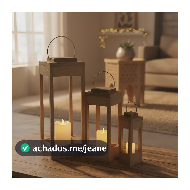 Trio Luminarias Marroquinas Madeira Decoração Clássica Betumada