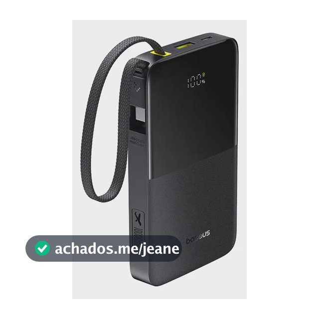 Power Bank Baseus Bipow2 Pro FC51 10000mAh 22,5W Carregamento Rápido Cabo USB-C Integrado Display Digital Carrega 3 Dispositivos Proteção Inteligente Preto