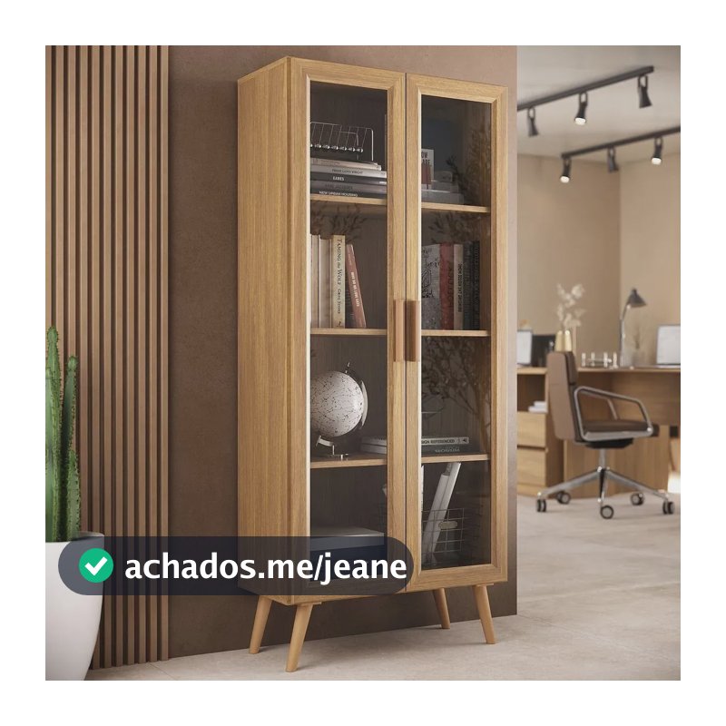Armário de Escritório 68cm 2 Portas com Vidro Retrô Urban Multimóveis MP6039 Madeirado