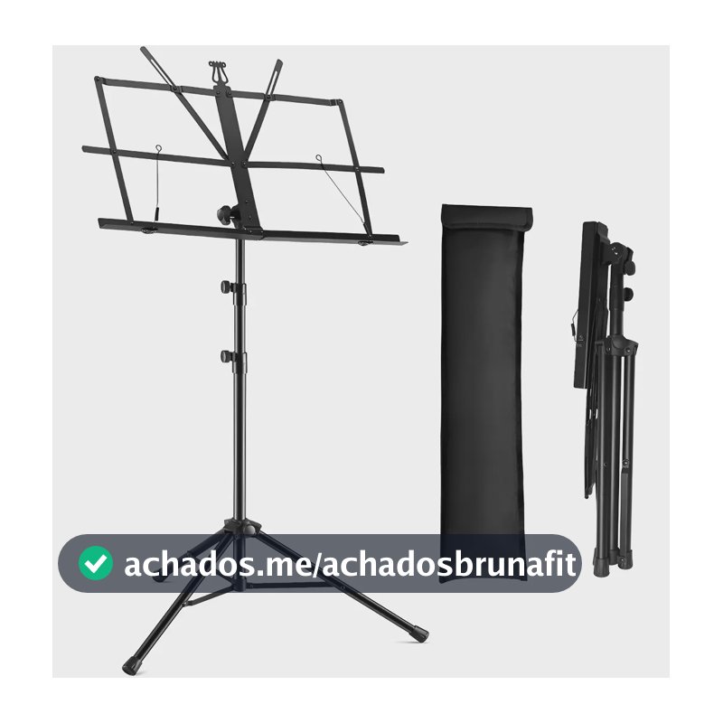 Suporte de Partitura Dobrável MXT com Bolsa para Transporte Preto de Aço Ajustável