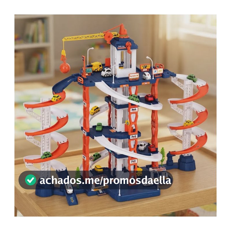 Pista Carrinho Estacionamento Brinquedo Radical Com Elevador Azul/branco/laranja