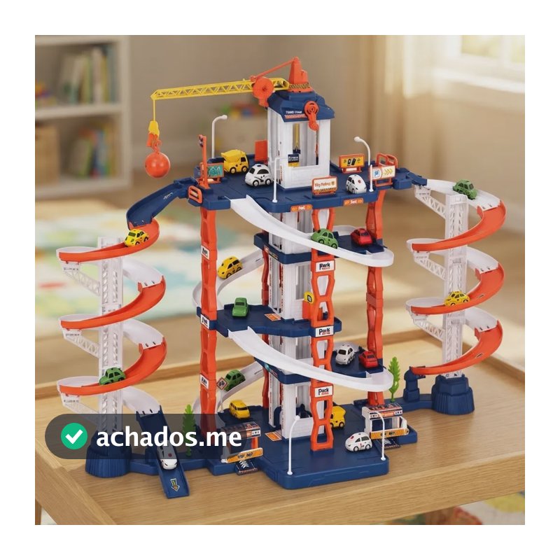 Pista Carrinho Estacionamento Brinquedo Radical Com Elevador Azul/branco/laranja