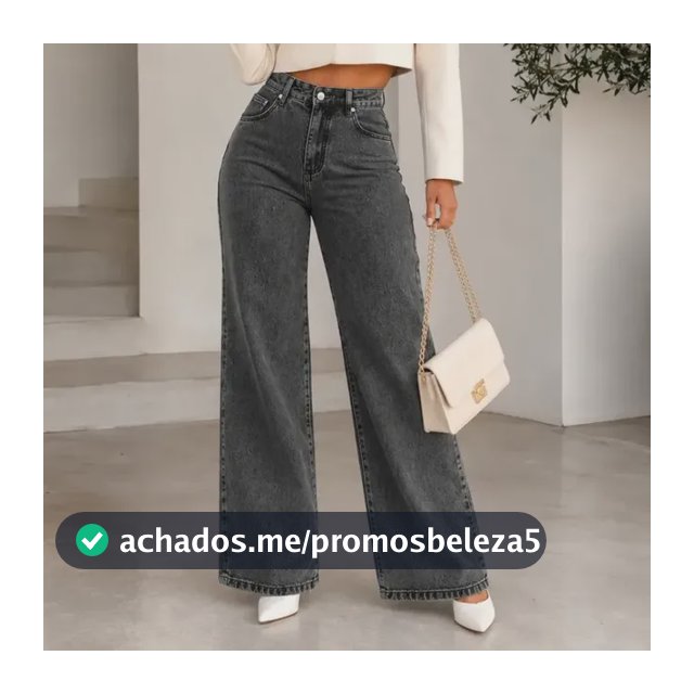 Calça Jeans Pantalona Wide Leg Feminina Cintura Alta Larga