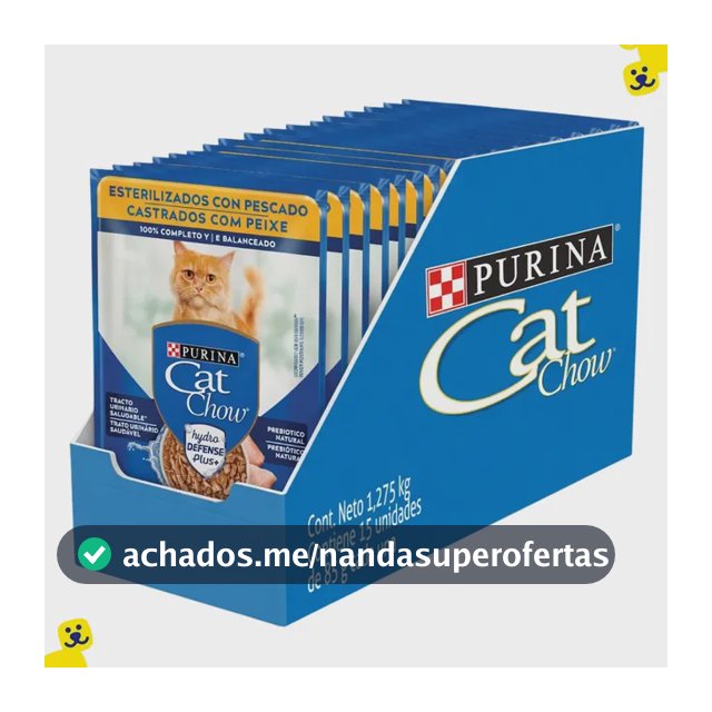 Kit 15 Sachê Cat Chow Ração Úmida Sabor Peixe Gatos 85g