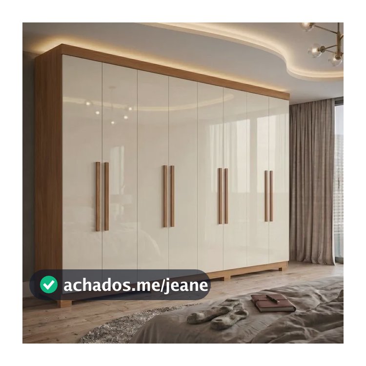 Guarda-roupa Paris 8 Portas Mdp Com Pés Cinanomo/off Ab Cinamomo/off White