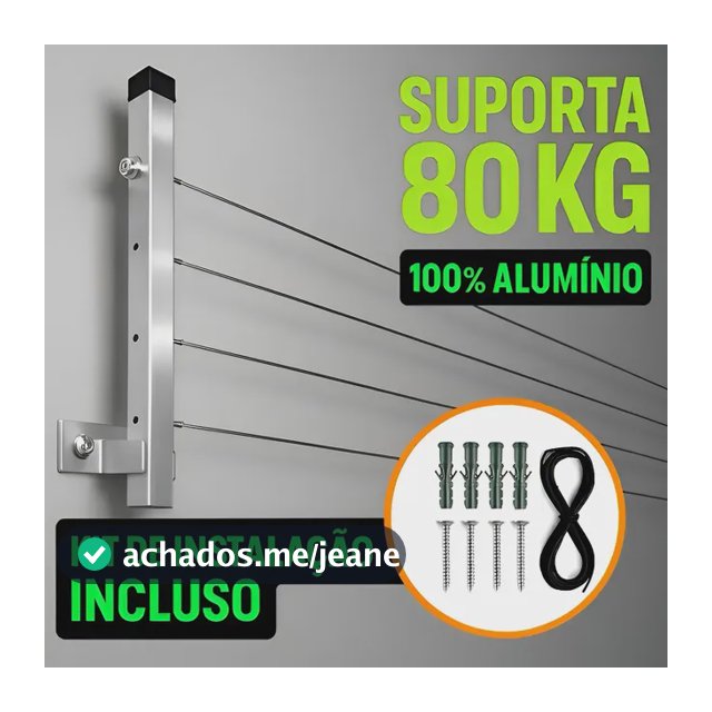 Varal De Roupa Reforçado 80 Kg Dobrável 2 Hastes Premium