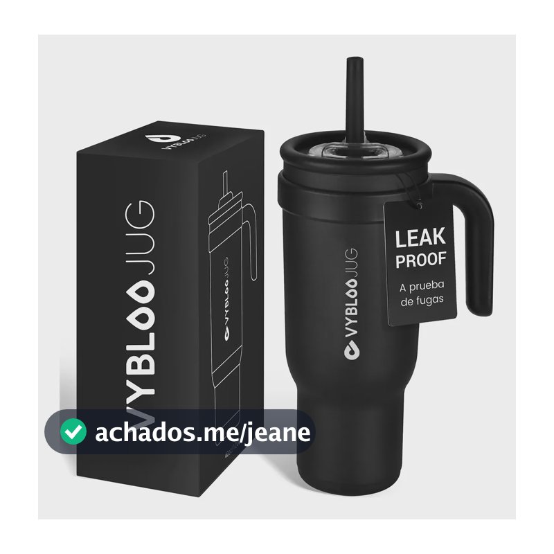 Copo Térmico Canudo 1200ml Inox Com Tampa E Alça Para Água Preto Fizz Sombrio