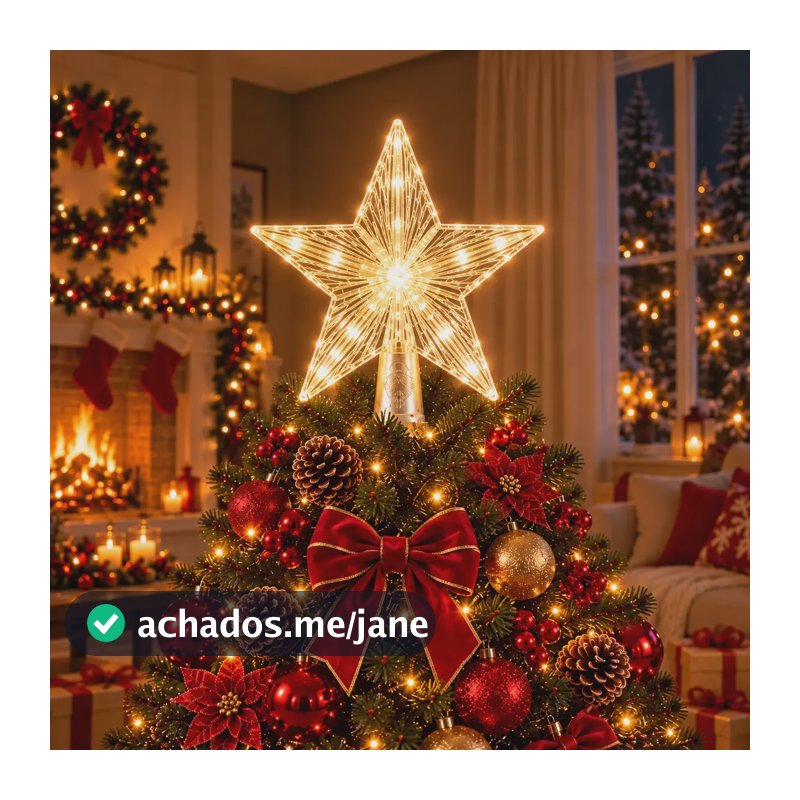 Estrela Ponteira Iluminada Para Árvore De Natal Com Led Branco Quente Led