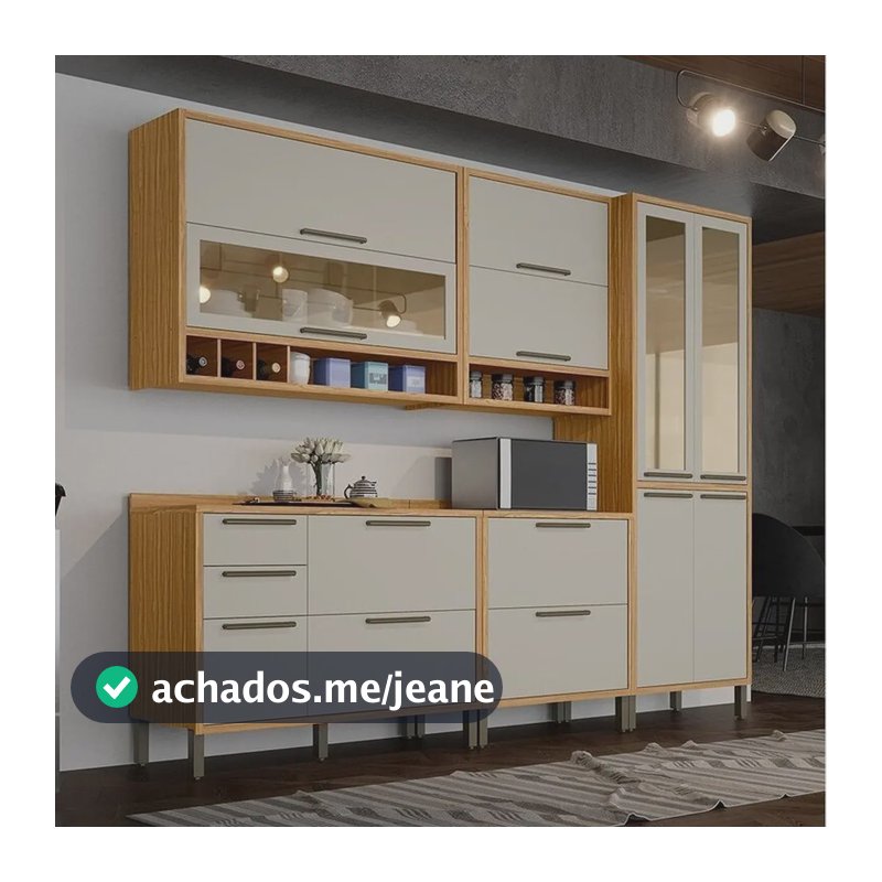 Cozinha Completa 100% Mdf 5 Peças 11 Portas 4 Gavetas Amêndoa/off White