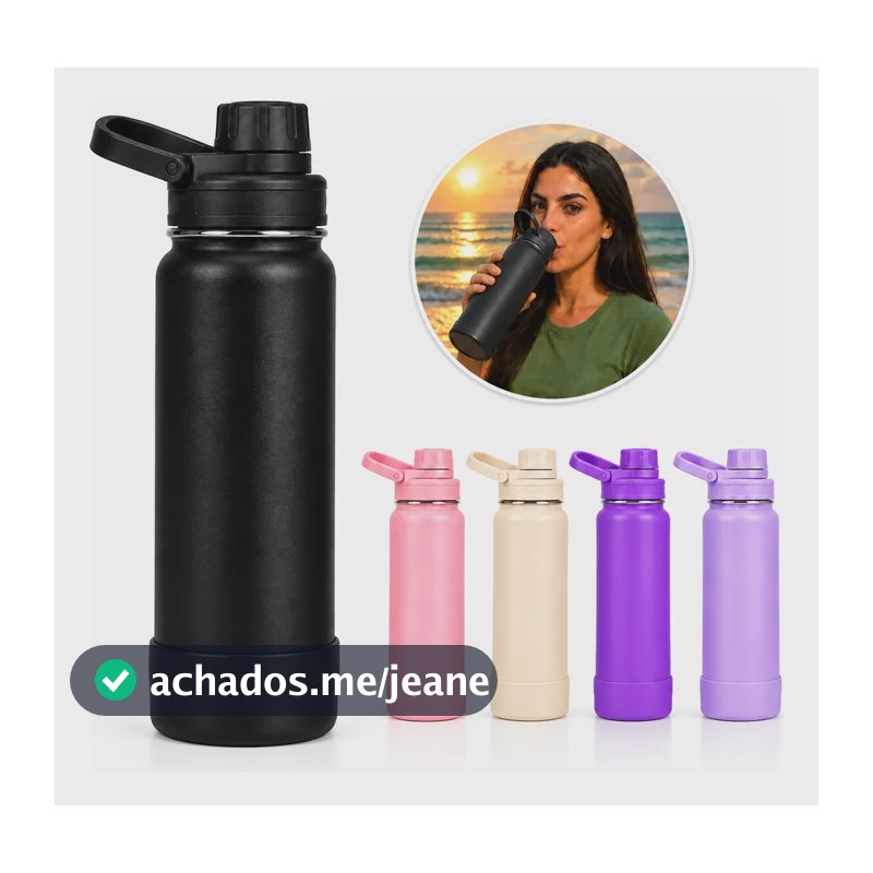 Garrafa De Água Térmica 1000ml Squeeze Para Academia Esporte Preto