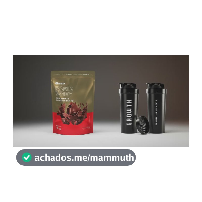 Kit Growth: Whey Protein Basic Chocolate 1kg + Coqueteleira Shaker Academia Preta 600ml