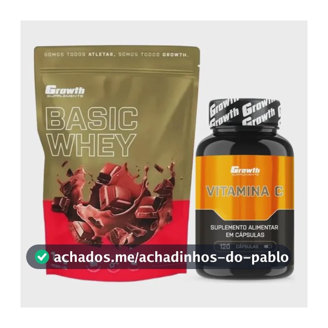 Kit Whey Protein Basic 1kg Chocolate + Vitamina C 120 Cápsulas Growth
