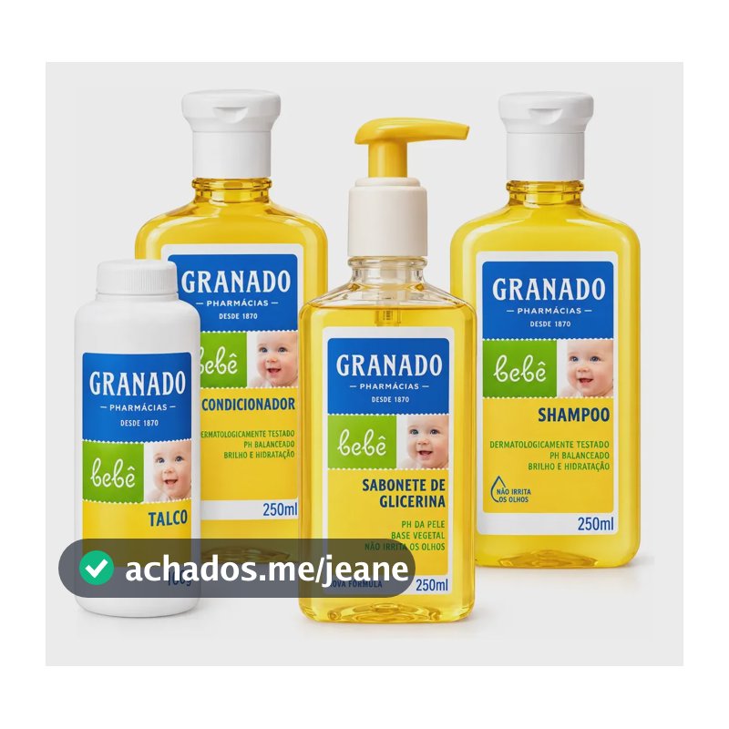 Kit Banho Granado Bebê Shampoo e Condicionador Sabonete Líquido e Talco Tradicional Suave - 4 Itens