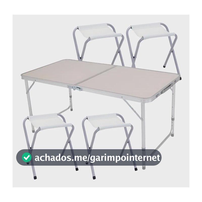 Mesa Dobrável Portátil Alumínio 120x60cm 4 Banquetas Zelt