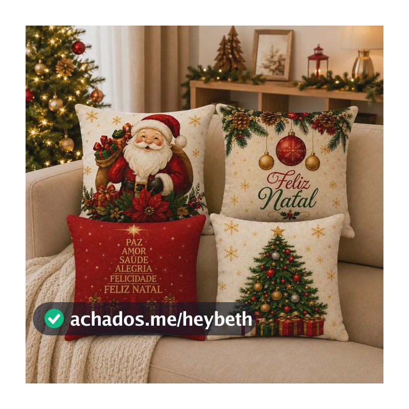 Kit 4 Capa Almofada Natal Papai Noel Decoração Natalina Vermelho